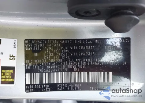 2023 Toyota Corolla Cross Le из США, поврежденный, VIN 7MUCAABG6PV070920